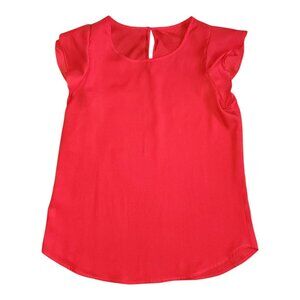 Ann Taylor Top Womens Size XS Solid Red Flutter Sleeve Lightweight Bold Flirty